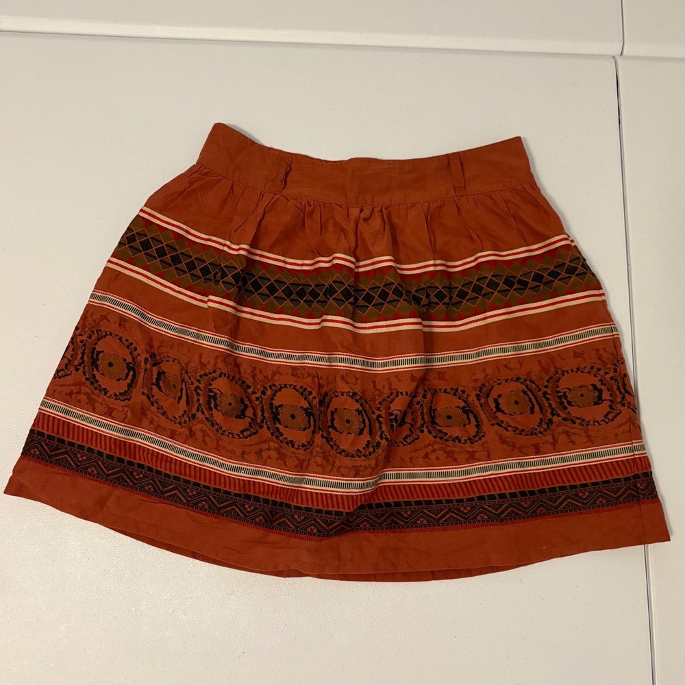 Zara TRF Burnt Orange Boho Tribal Print Cotton Mini Skirt Rust Geometric 4 zz